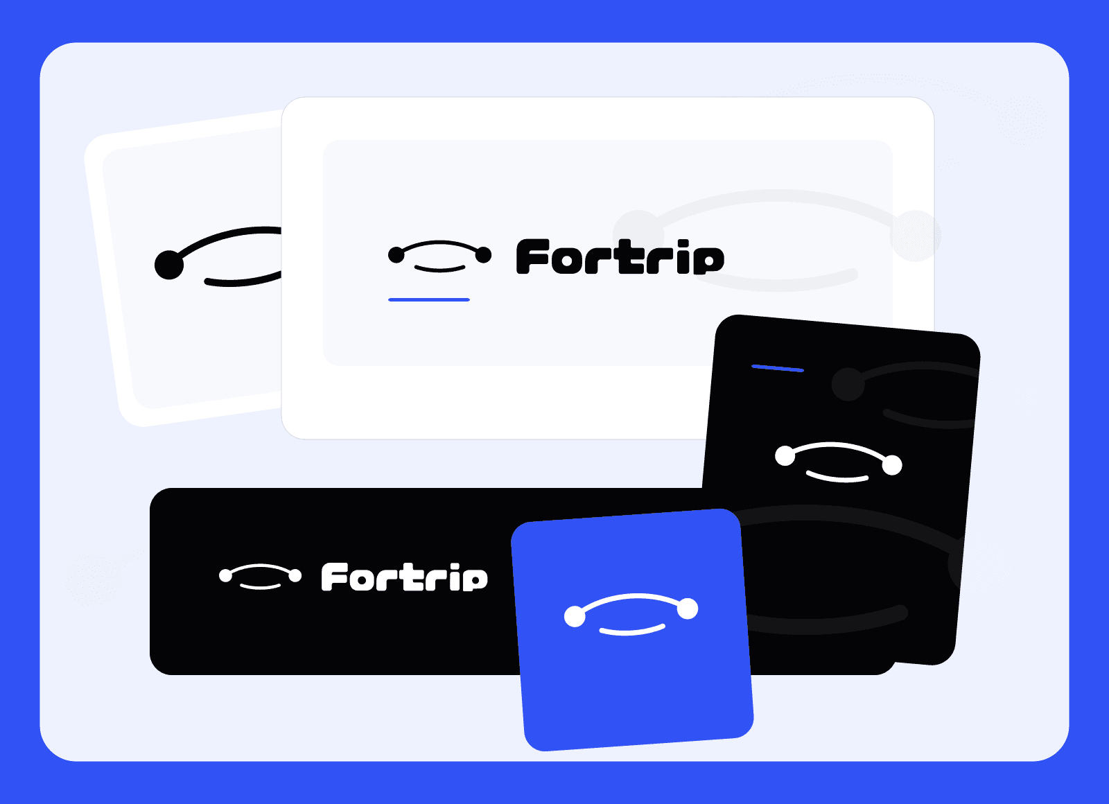 Layered Fortrip brand assets artwork showing profile, link preview, banner, and post formats